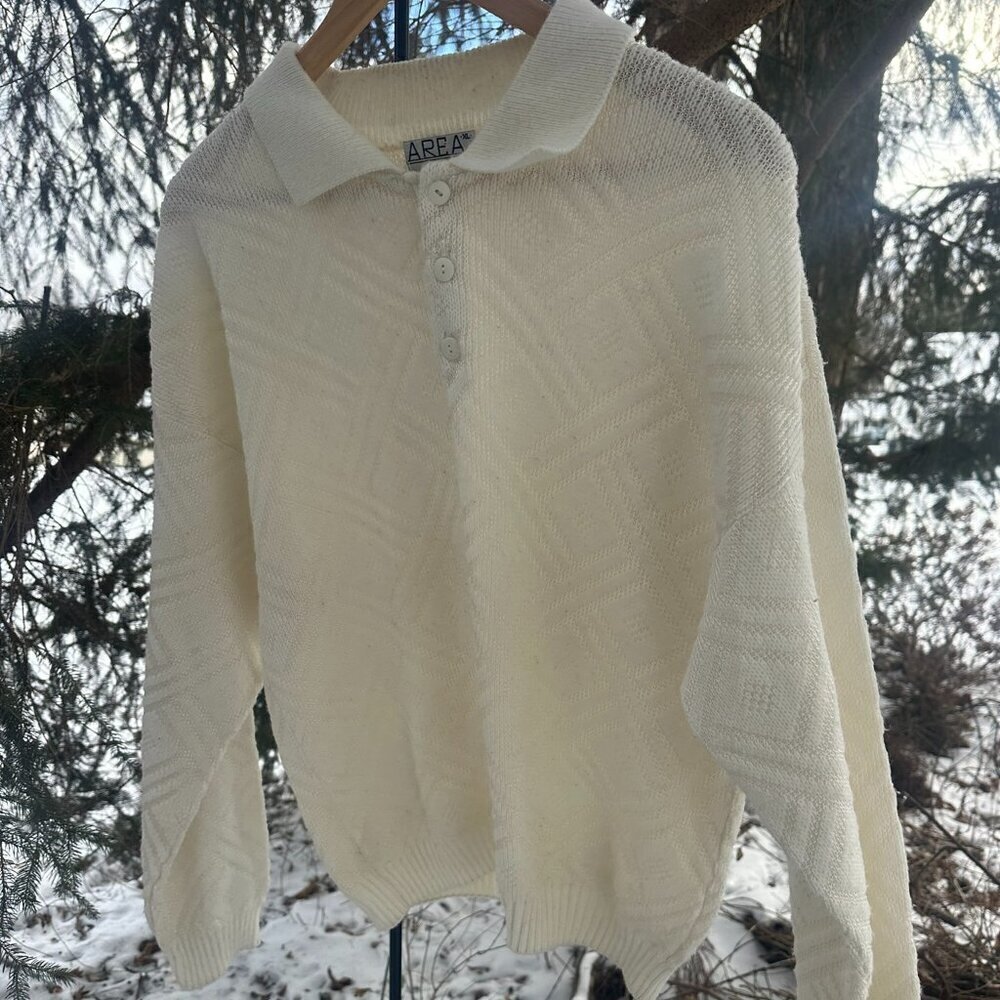 Vintage Area by TAG XL Collared Geometric Cream Sweater